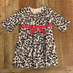 Hanna Andersson Girls Size 3 Black And White Floral Damask Dress with Pink Bow